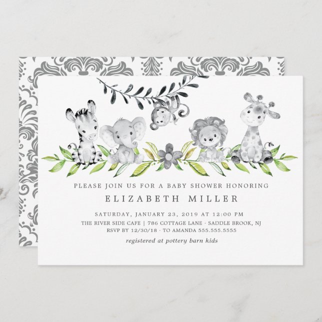 Safari Animals Neutral Baby Shower Invitation (Front/Back)