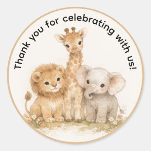 Safari Animals Neutral Boho Thank You  Classic Round Sticker