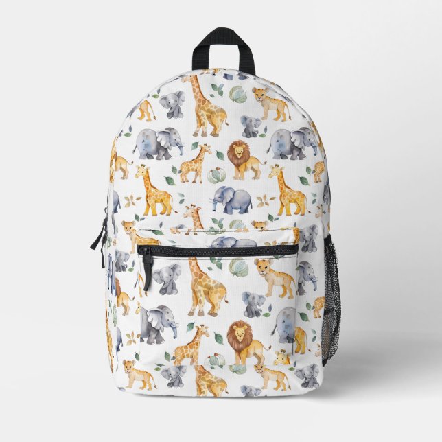 Safari Animals Nursery Child's room Printed Backpack (Front)