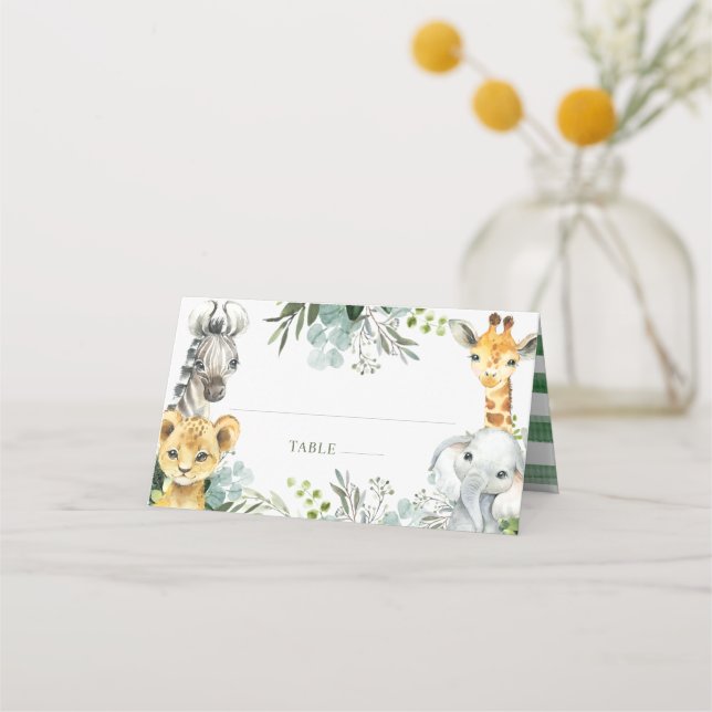 Safari Animals Oh Baby Greenery Jungle Baby Shower Place Card (Front)