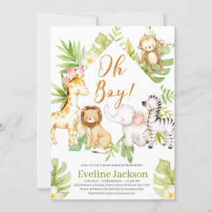 Safari Animals Oh Boy Baby Shower invitation Green