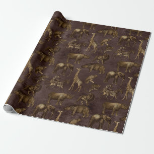 Safari Animals on Dark Brown Wrapping Paper
