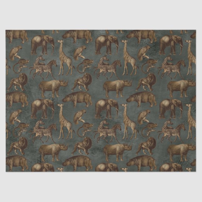 Safari Animals on Dark Green Decoupage Tissue Paper (Front)