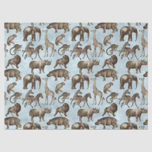 Safari Animals on Light Blue Decoupage Tissue Paper
