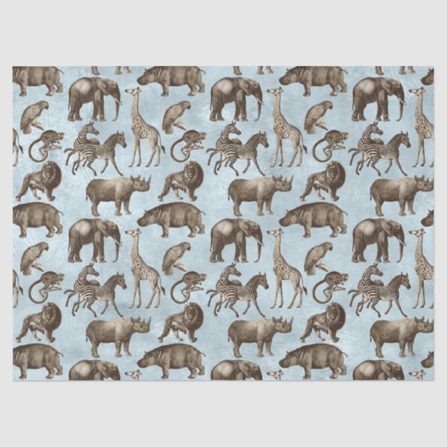 Safari Animals on Light Blue Decoupage Tissue Paper (Front)