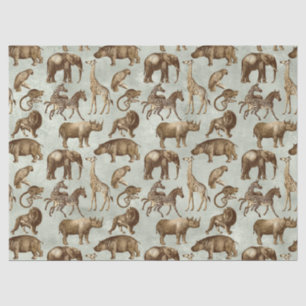Safari Animals on Light Green Decoupage Tissue Paper