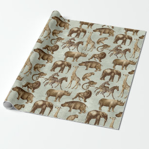 Safari Animals on Light Green Wrapping Paper