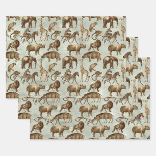 Safari Animals on Light Green Wrapping Paper Sheet