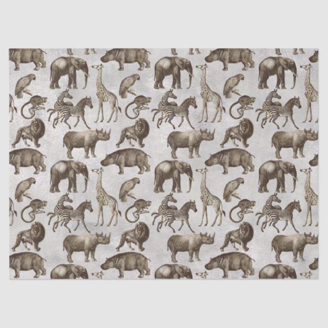 Safari Animals on Light Grey Decoupage Tissue Paper (Front)