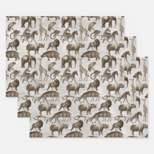 Safari Animals on Light Grey Wrapping Paper Sheet