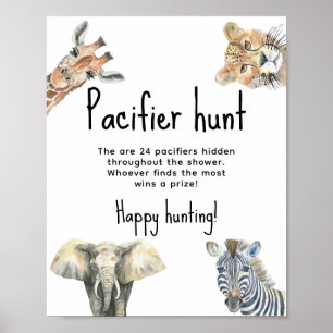 Safari animals - Pacifier hunt game baby shower Poster