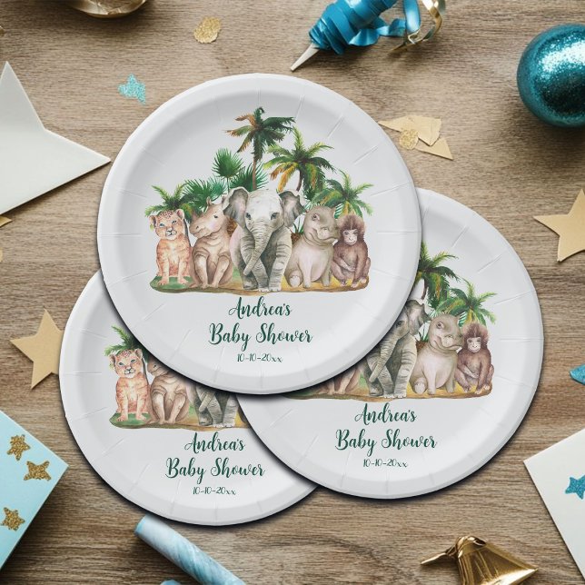 Safari Animals Palm Trees Baby Shower Paper Plate (Creator Uploaded)