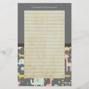 Safari Animals Pattern -  Nursery Art Lined Stationery