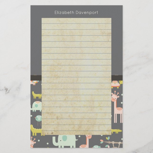 Safari Animals Pattern -  Nursery Art Lined Stationery (Front)
