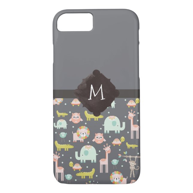 Safari Animals Pattern Nursery Art Monogram Case-Mate iPhone Case (Back)