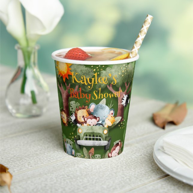 Safari Animals Personalised Baby Shower Paper Cups (Insitu)
