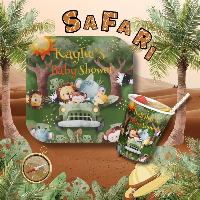 Safari Animals Personalised Baby Shower Paper Plate (Creator Uploaded)