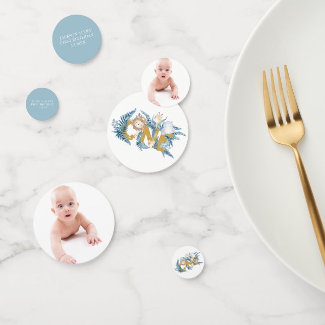 Safari Animals Personalised First Birthday Photo Confetti (Group)