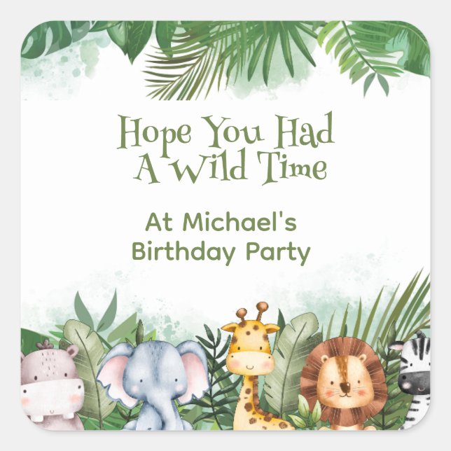 Safari Animals Personalised  Square Sticker (Front)