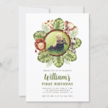 Safari Animals Photo Jungle Greenery 1st Birthday