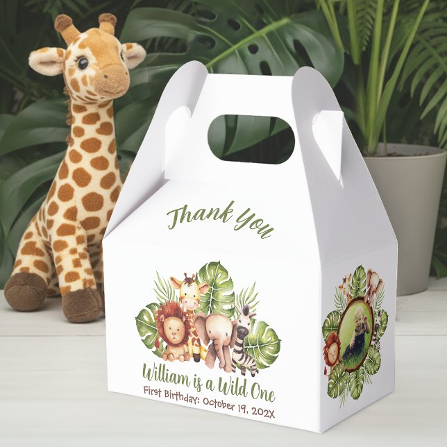 Safari Animals Photo Wild One Jungle Leaves Script Favour Box (Creator Uploaded)