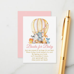 Safari Animals Pink Balloon Books For Baby Shower Enclosure Card