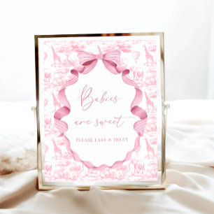 Safari Animals Pink Toile de Jouy Babies are Sweet Poster