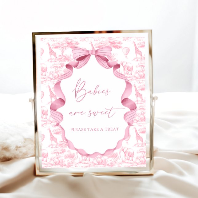 Safari Animals Pink Toile de Jouy Babies are Sweet Poster (Creator Uploaded)