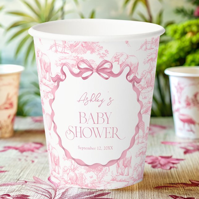 Safari Animals Pink Toile de Jouy Baby shower Paper Cups (Creator Uploaded)