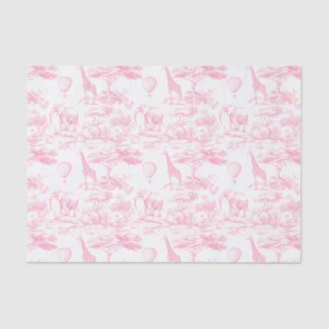 Safari Animals Pink Toile de Jouy  Tissue Paper (Front)