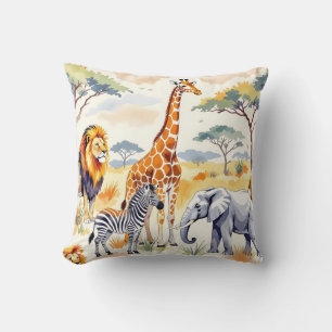 Safari Animals Seamless Pattern Savanna Scene Cushion