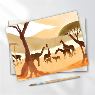 Safari Animals   Silhouette Nature Watercolor Postcard