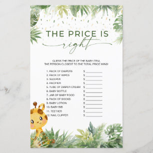 Safari Animals The Right Price Baby Shower Game