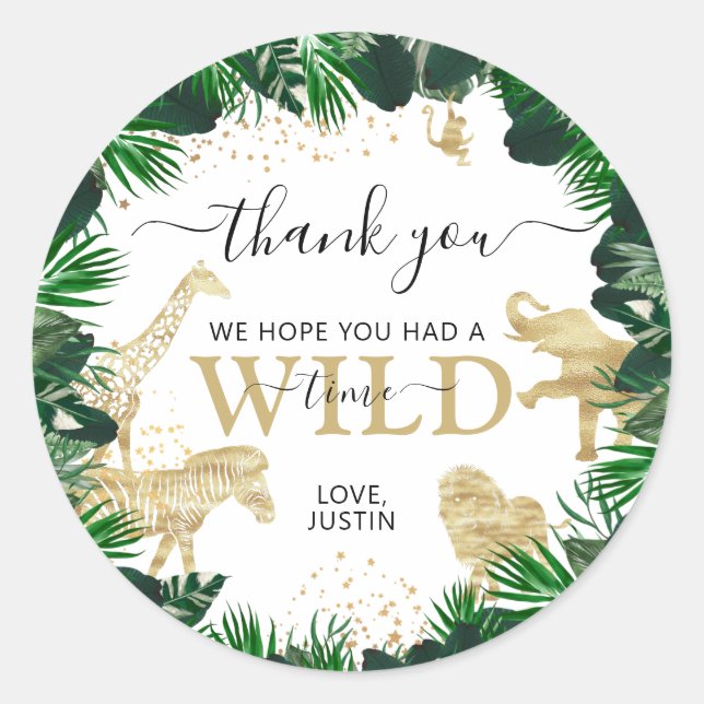 Safari Animals Theme Birthday Party Classic Round Sticker (Front)
