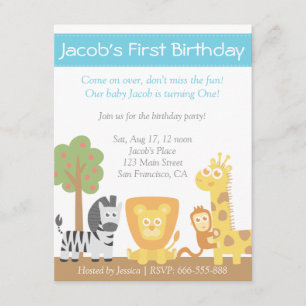 Safari Animals theme first birthday party Invitation