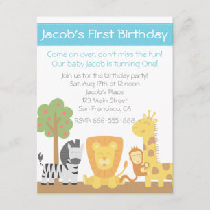 Safari Animals theme first birthday party Invitation