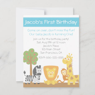 Safari Animals theme first birthday party Invitation