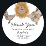 Safari Animals Theme Kids Birthday Party Classic Round Sticker<br><div class="desc">Cute safari theme kid's birthday party favour sticker featuring hand drawn illustration of a giraffe,  leopard,  rhino,  lion,  elephant,  and zebra. The text at the top says "thank you for coming to my party!" Great for a boy's party!</div>