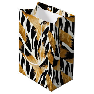 Safari Animals Themed Gold and Black Medium Gift Bag