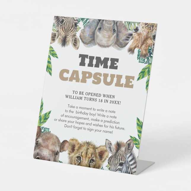 Safari Animals Time Capsule  Pedestal Sign (Front)