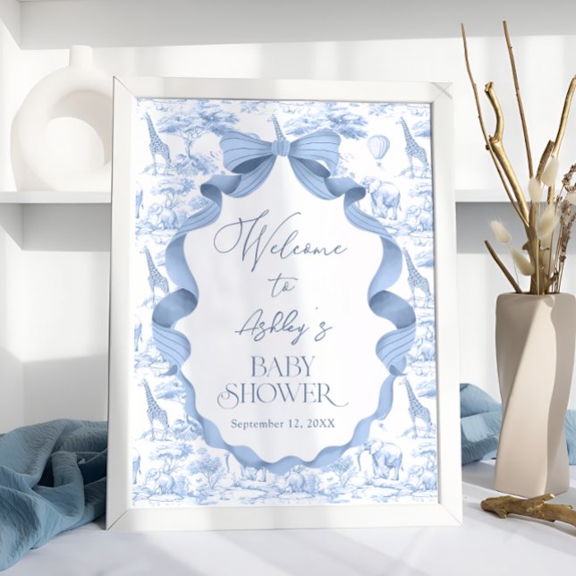 Safari Animals Toile de Jouy Baby shower Welcome Poster (Creator Uploaded)