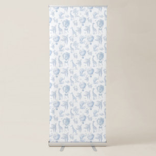Safari animals Toile de Jouy blue baby shower Retractable Banner