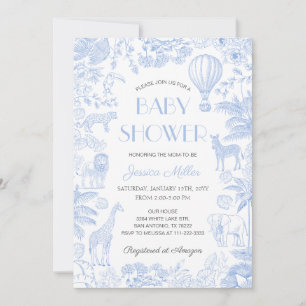 Safari Animals Toile De Jouy Boy Baby Shower Invitation