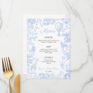 Safari Animals Toile De Jouy Boy Baby Shower Menus