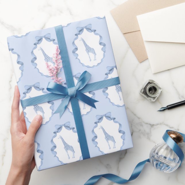 Safari Animals Toile de Jouy Dusty Blue Wrapping Paper (Gifting)