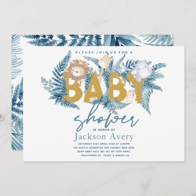 Safari Animals Tropical Baby Shower Invitation (Front/Back)