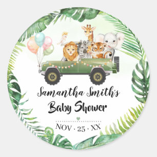 Safari Animals Tropical Baby Shower Round Sticker