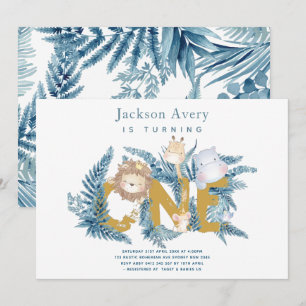 Safari Animals Tropical First Birthday Invitation