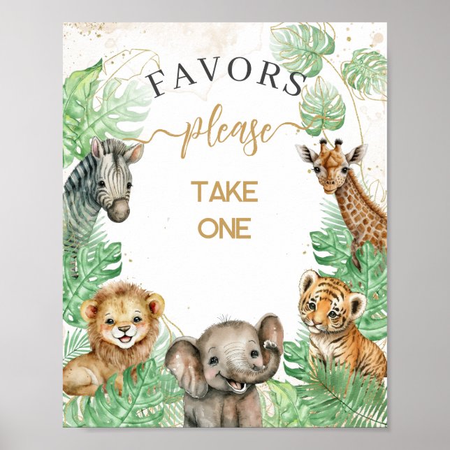 Safari animals Tropical greenery Baby Shower favou Poster (Front)