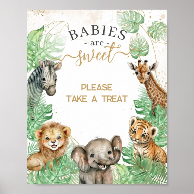 Safari animals Tropical greenery Baby Shower treat Poster (Front)